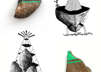 Les balises, objets balisés vert fluo et dessin au fusain et feutre noir, format divers.