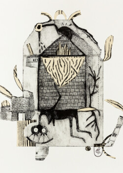 Refuge instable, assemblage et collage des différentes impressions sur tetra pack, format A3.