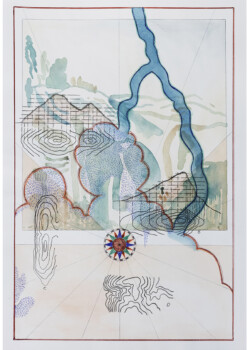 Confluent I stylo, aquarelle et papier transfert, 35 x 60 cm, 2023 © Floriane Musseau