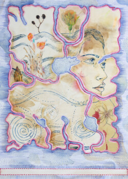 Îles, stylo, aquarelle et gravure, 50 x 65 cm, 2023 © Marie Tijou et Floriane Musseau