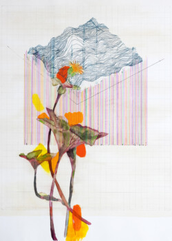 Monts, stylo, peinture et gravure, 50 x 65 cm, 2023 © Marie Tijou et Floriane Musseau