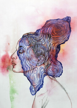 Périphéries, stylo, aquarelle et gravure, 40 x 50 cm, 2023 © Marie Tijou et Floriane Musseau
